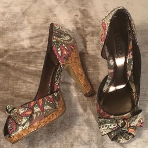 Unlisted Paisley Fabric Peep Toe Heels